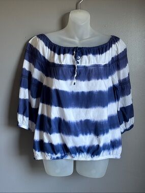 LAUREN Ralph Lauren Navy & White Tie-Dye Peasant Top sz S